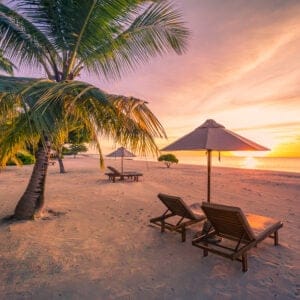 Solnedgang over Mauritius stranden