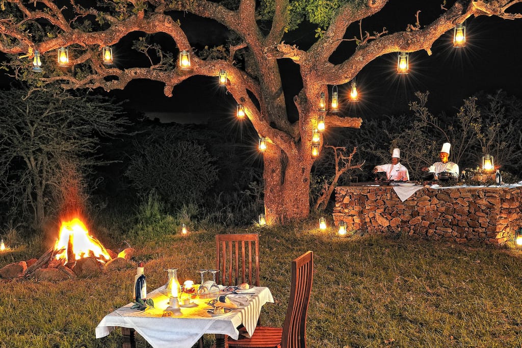 Elewana Serengeti Migration Camp Tanzania bush dinner » Tembo Safari Elewana Serengeti Migration Camp Tanzania bush dinner