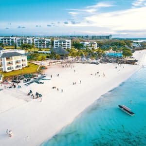 AerialViewOfNungwiBeachInZanzibarTanzaniaWithLuxury